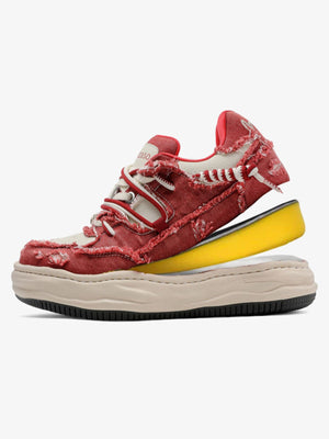Red denim sneakers – cut-away showing height insert | XoKool