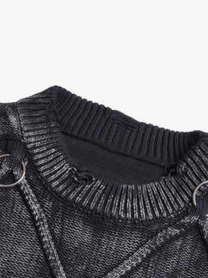 Paint Spray Hole Cable Crewneck Sweater - thumbnail 5