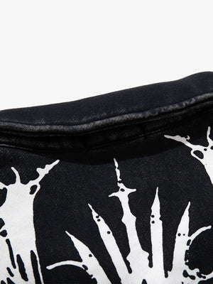 Retro Dark Skull Cross Print Lapel Zipper Jacket - thumbnail 13
