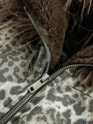 Retro Cheetah Fur Collar Cotton Jacket - thumbnail 10