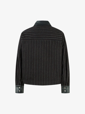 Textured PU Leather Patchwork Retro Stripe Jacket - thumbnail 2