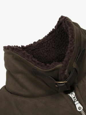 Vintage Zipper Pocket Design Sherpa Lined Collar Padded Jacket - thumbnail 6