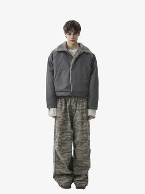 Deconstructed Patchwork Fur Collar Bomber Jacket - thumbnail 6