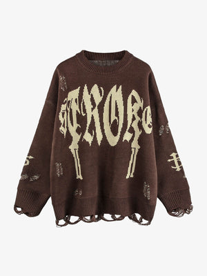 High Street Letter Jacquard Ripped Tassel Sweater - thumbnail 1