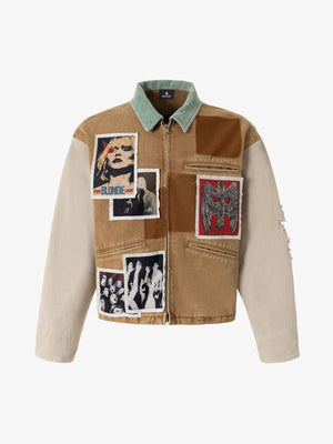 Punk Retro Collage Print Distressed Heavy Jacket - thumbnail 1