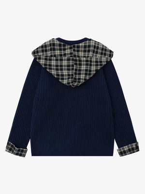 Plaid Scarf Patchwork Contrast Knit Sweater - thumbnail 6