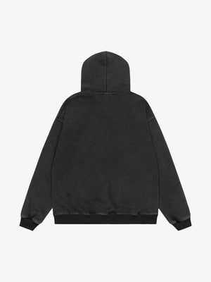 Retro Chain-Decorated Washed Fur Collar Hooded Jacket - thumbnail 2
