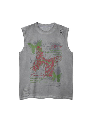Distressed Graphic Butterfly Print Vest - thumbnail 1