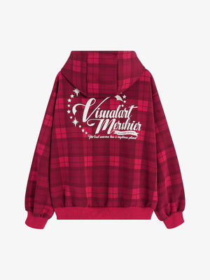 Retro Plaid Patch Embroidered Cardigan Hooded Sweatshirt - thumbnail 9