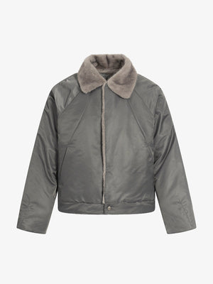 Deconstructed Patchwork Fur Collar Bomber Jacket - thumbnail 1