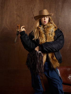 Street Dark Shadow Fur Collar Quilted Bomber Jacket - thumbnail 8