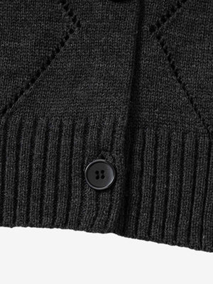Retro Diamond Check Hollow Knit Cardigan Sweater - thumbnail 6