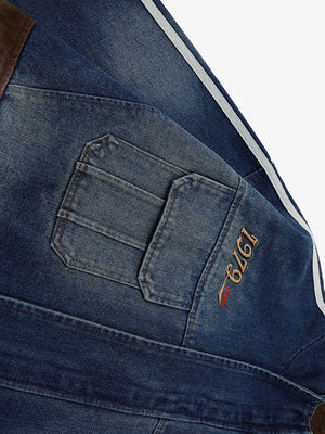 Retro Badge Embroidered Cropped Denim Jacket - thumbnail 7