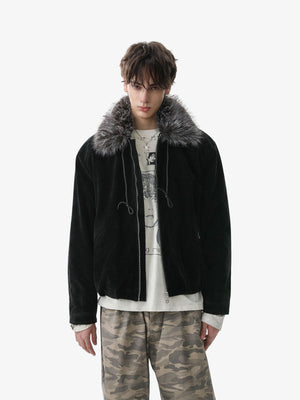 Vintage Drawstring Design Fur Collar Padded Jacket - thumbnail 7