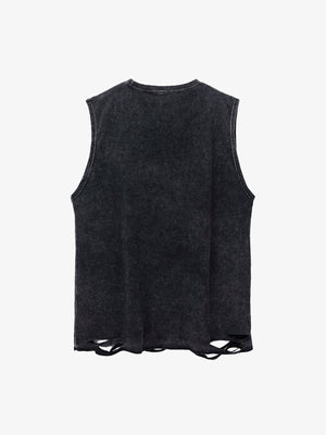 Camiseta sin mangas gótica Heart Break acid wash con cadena – negro, vista trasera | XoKool