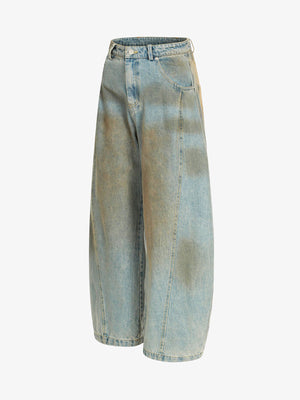 Light Wash Barrel Jeans with Dirty Spray Tint – side view | XoKool