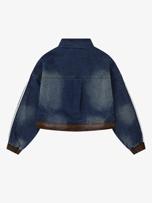 Retro Badge Embroidered Cropped Denim Jacket - thumbnail 2