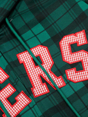 Retro Plaid Patch Embroidered Cardigan Hooded Sweatshirt - thumbnail 3