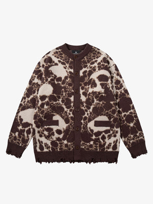 Vintage Skull Leopard Jacquard Knitted Cardigan - thumbnail 1