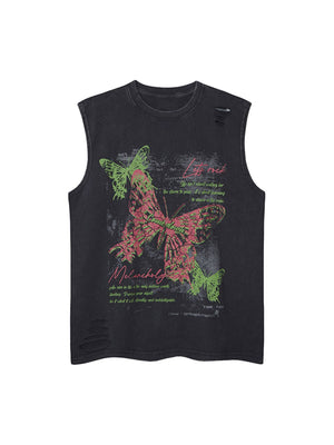 Distressed Graphic Butterfly Print Vest - thumbnail 2