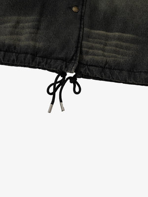 Distressed Graffiti Washed Long Lamb Fleece Denim Cotton Jacket - thumbnail 15