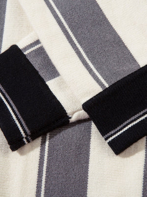 Retro Striped Polo Collar Sports Jersey Knit Sweater - thumbnail 15