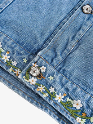 Denim Gradient-Dyed Floral Embroidered Jacket - thumbnail 7