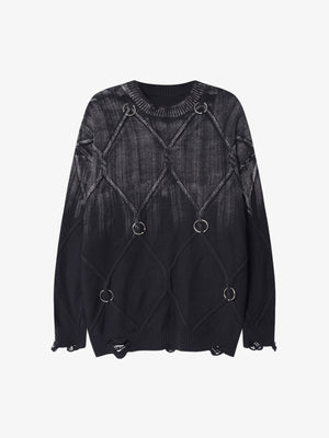 Paint Spray Hole Cable Crewneck Sweater - thumbnail 1