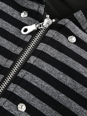 Detachable Fur Collar Striped Hooded Sweatshirt - thumbnail 3