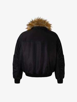 Street Dark Shadow Fur Collar Quilted Bomber Jacket - thumbnail 10