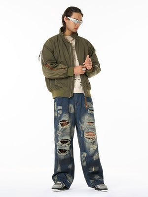 Retro Street Hip-Hop Zipper Design Bomber Jacket - thumbnail 6