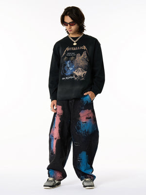 Vintage Tie-Dye Contrast Color Ripped Barrel Jeans - thumbnail 5