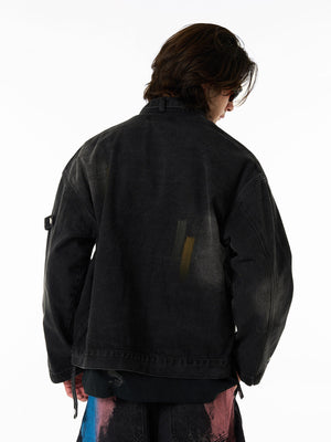 Retro Street Floral Embroidery Washed Zipper Denim Jacket - thumbnail 12