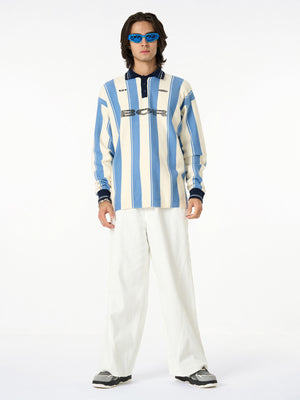Retro Striped Polo Collar Sports Jersey Knit Sweater - thumbnail 9