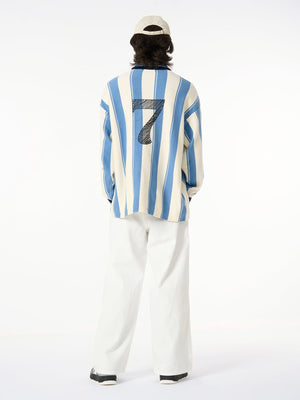 Retro Striped Polo Collar Sports Jersey Knit Sweater - thumbnail 10