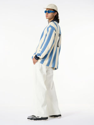 Retro Striped Polo Collar Sports Jersey Knit Sweater - thumbnail 11