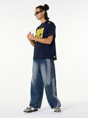 Contrast Side Stripe Denim Barrel Jeans - thumbnail 4