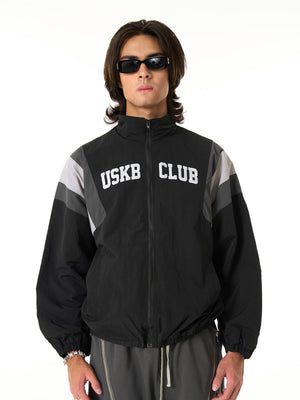 Color Block Windbreaker Track Jacket – Black on model, front | XoKool