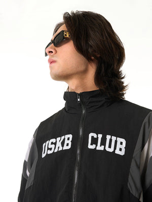 Color Block Windbreaker Track Jacket – Black on model, close | XoKool