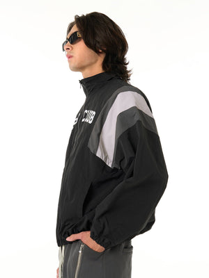 Color Block Windbreaker Track Jacket – Black on model, side | XoKool