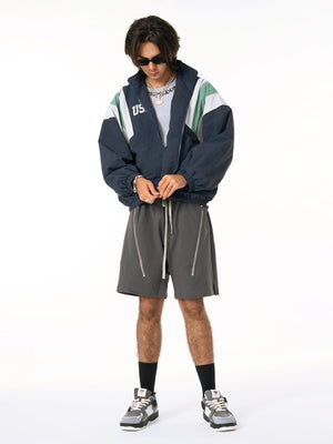 Color block windbreaker – Navy on model, open | XoKool