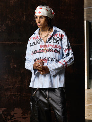 Street Lettering Vintage Striped Shirt - thumbnail 6