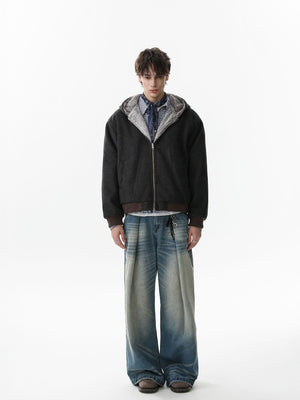 Retro Reversible Fleece Lined Zip-up Hooded Jacket - thumbnail 6