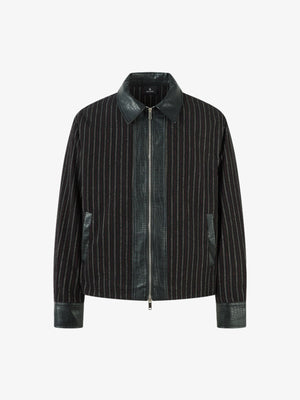 Textured PU Leather Patchwork Retro Stripe Jacket - thumbnail 1