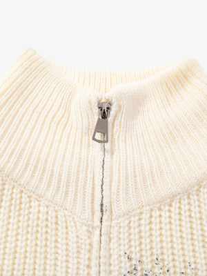 Ink-Splashed Butterfly Jacquard Zip Knit Sweater - thumbnail 6