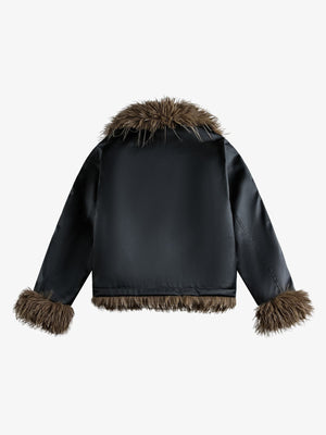 Retro Punk Rock Oversized Fur Collar Stitching Leather Cotton Jacket - thumbnail 10