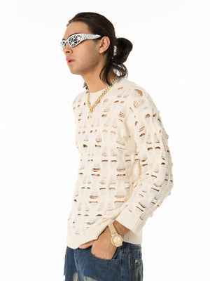 Ripped Openwork Crewneck Sweater - thumbnail 4