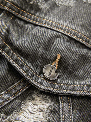 Retro Washed Distressed Denim Jacket - thumbnail 3