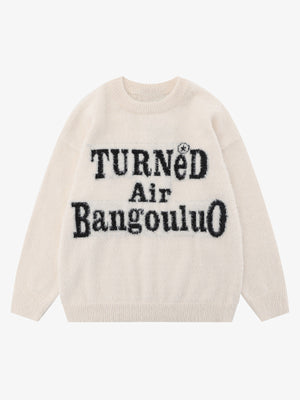 Letter Embroidery Round Neck Casual Sweater - thumbnail 1