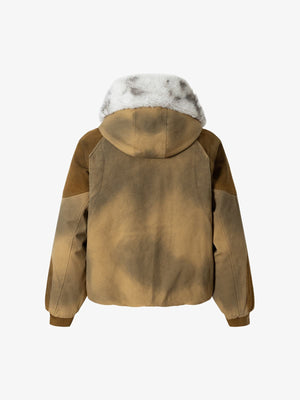 Street Vintage Fog-Dyed Fur Collar Patchwork Hooded Padded Jacket - thumbnail 2